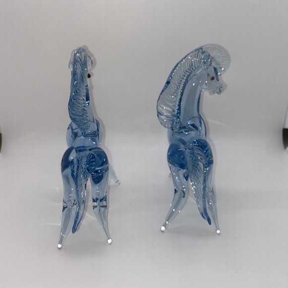 Vintage Mexican Art Glass Horse Blue And Clear Hand Blown 9" Rearing Stallion - Picture 4 of 12